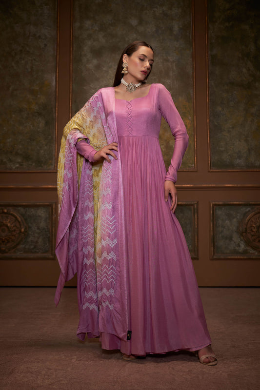 Lilac Georgette Anarkali Set