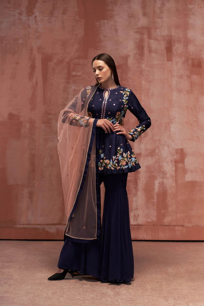 Blue short anarkali Sharara Set