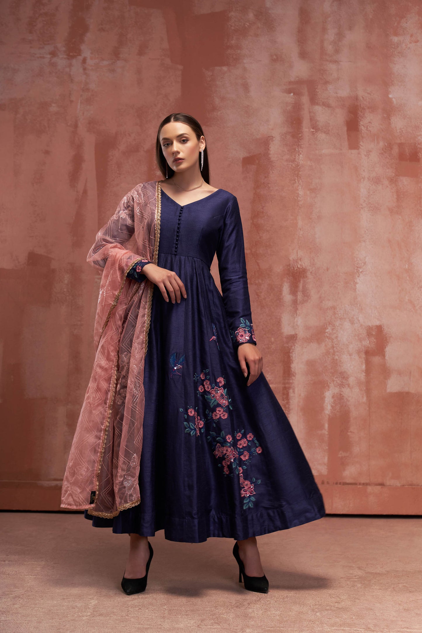 Blue Embroidered Anarkali Set