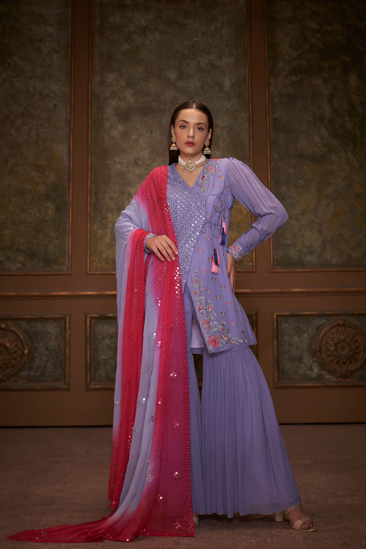 Lilac Georgette Sharara Set