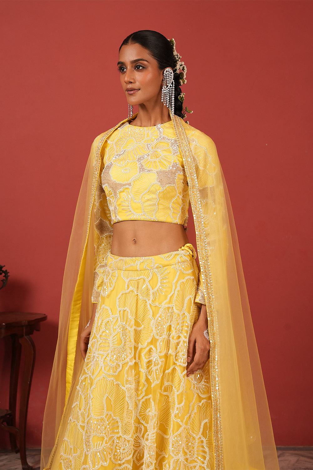 Sunshine Yellow Hand-Embroidered Lehenga Set