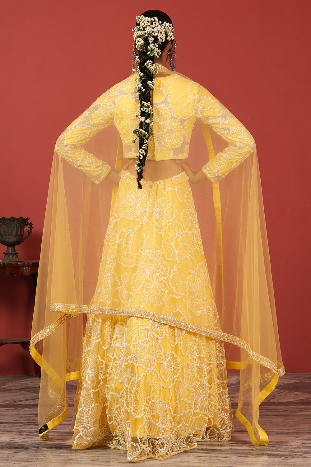 Sunshine Yellow Hand-Embroidered Lehenga Set