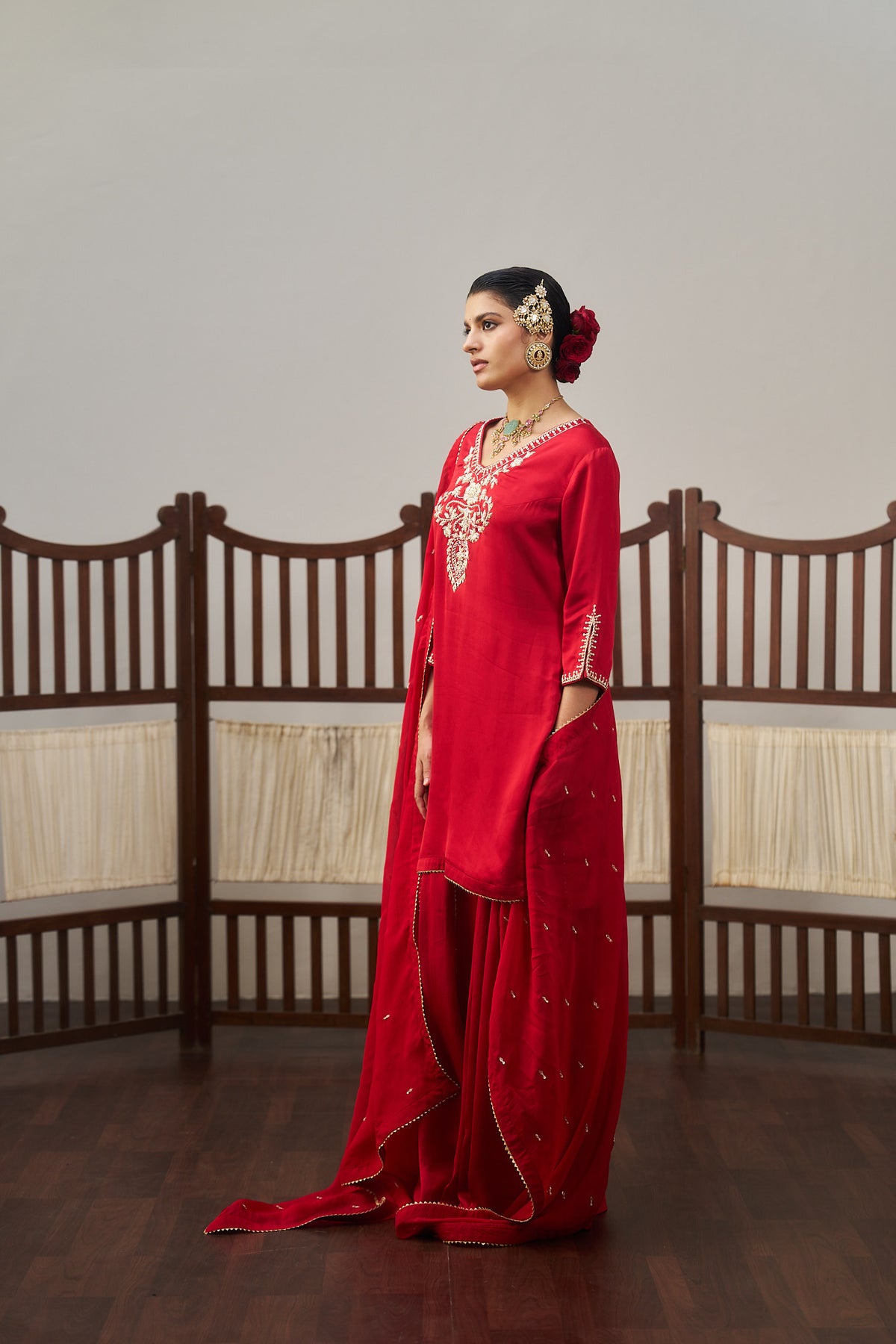 Red Kurta And Sharara Set