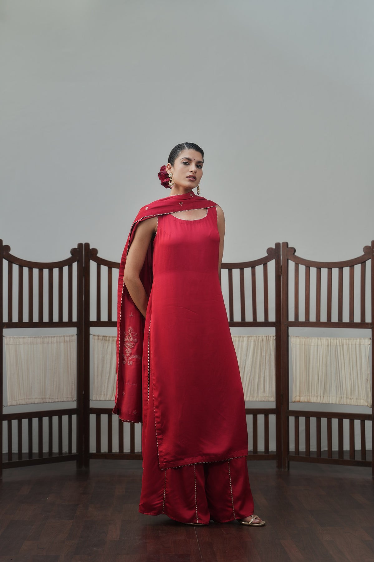 Red Kurta And Sharara Set
