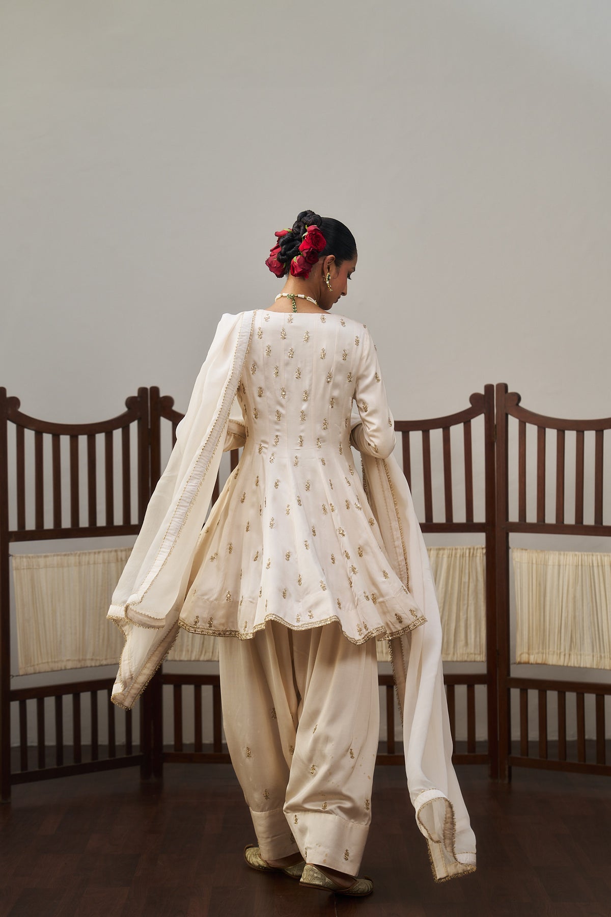 White Short Kurta And Farsi Set