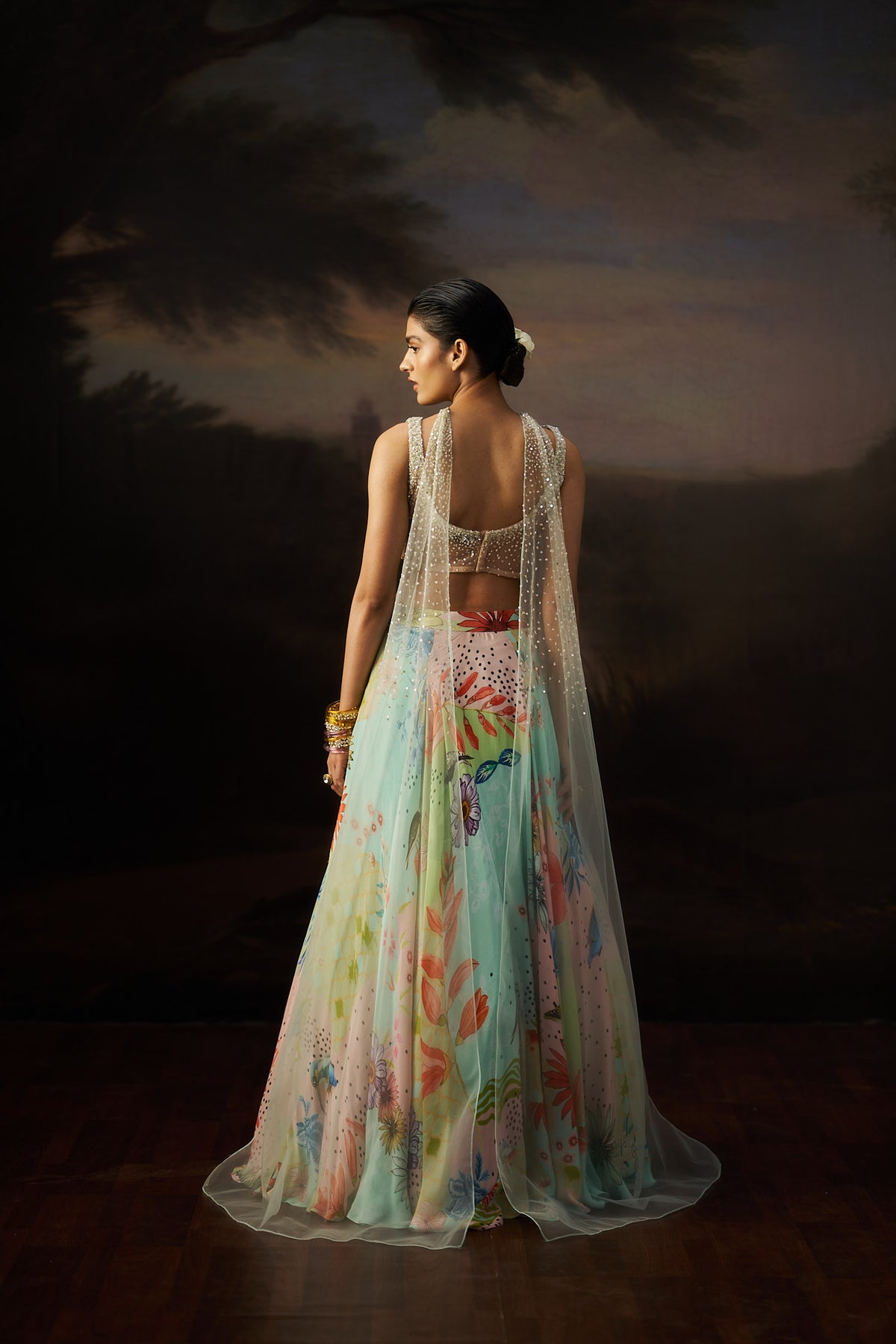 Sea Green Printed Lehenga Set