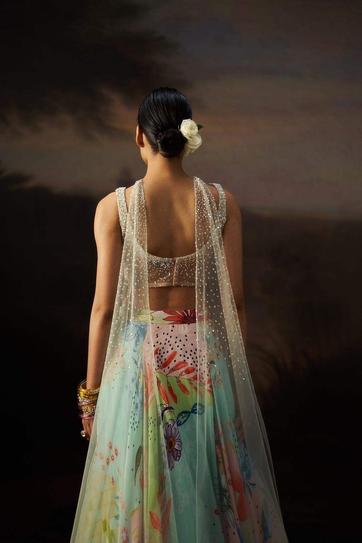 Sea Green Printed Lehenga Set