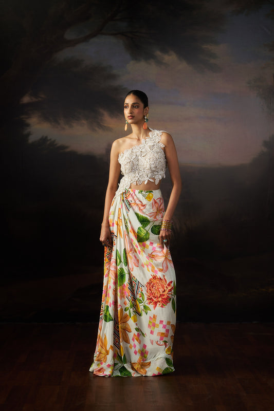 Off White 3D Flower Gown
