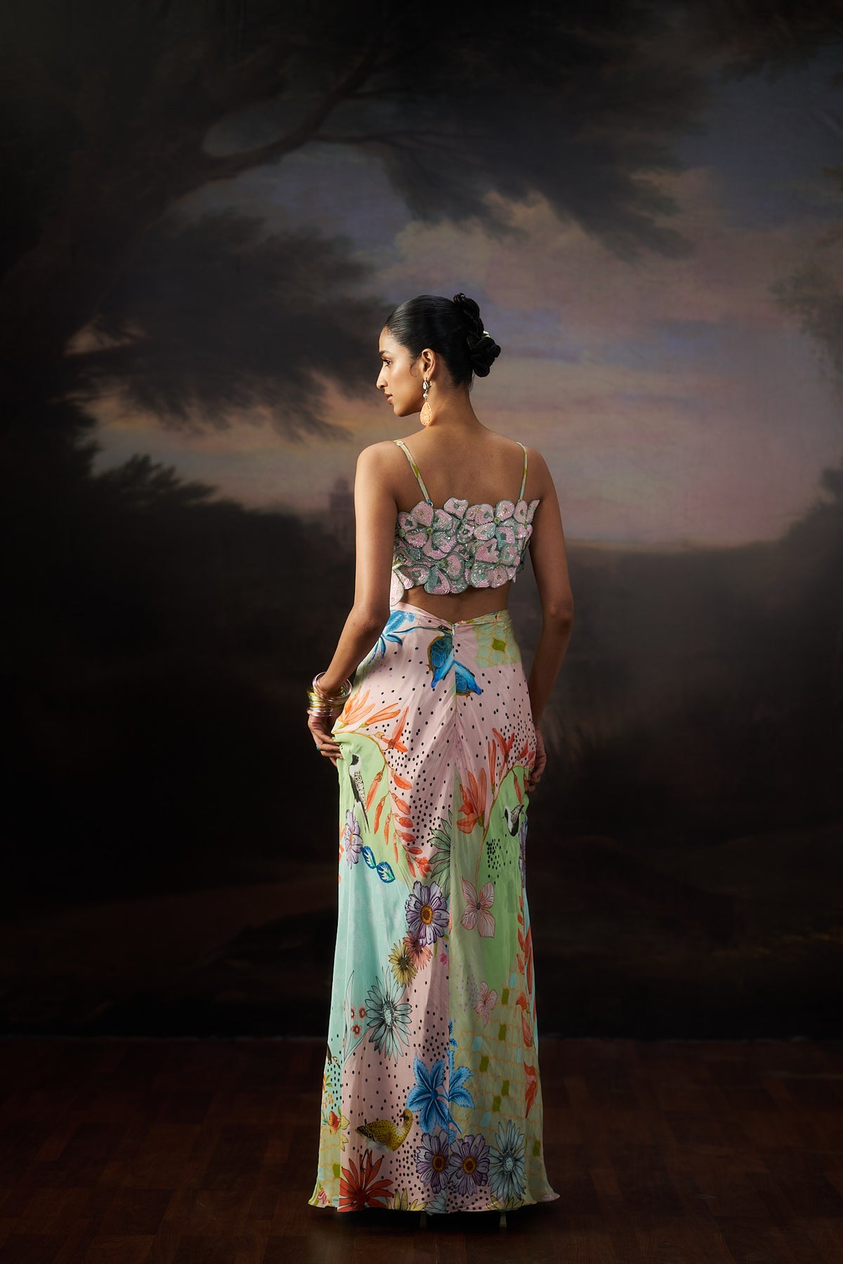 Sea Green 3D Flower Top & Drape Skirt