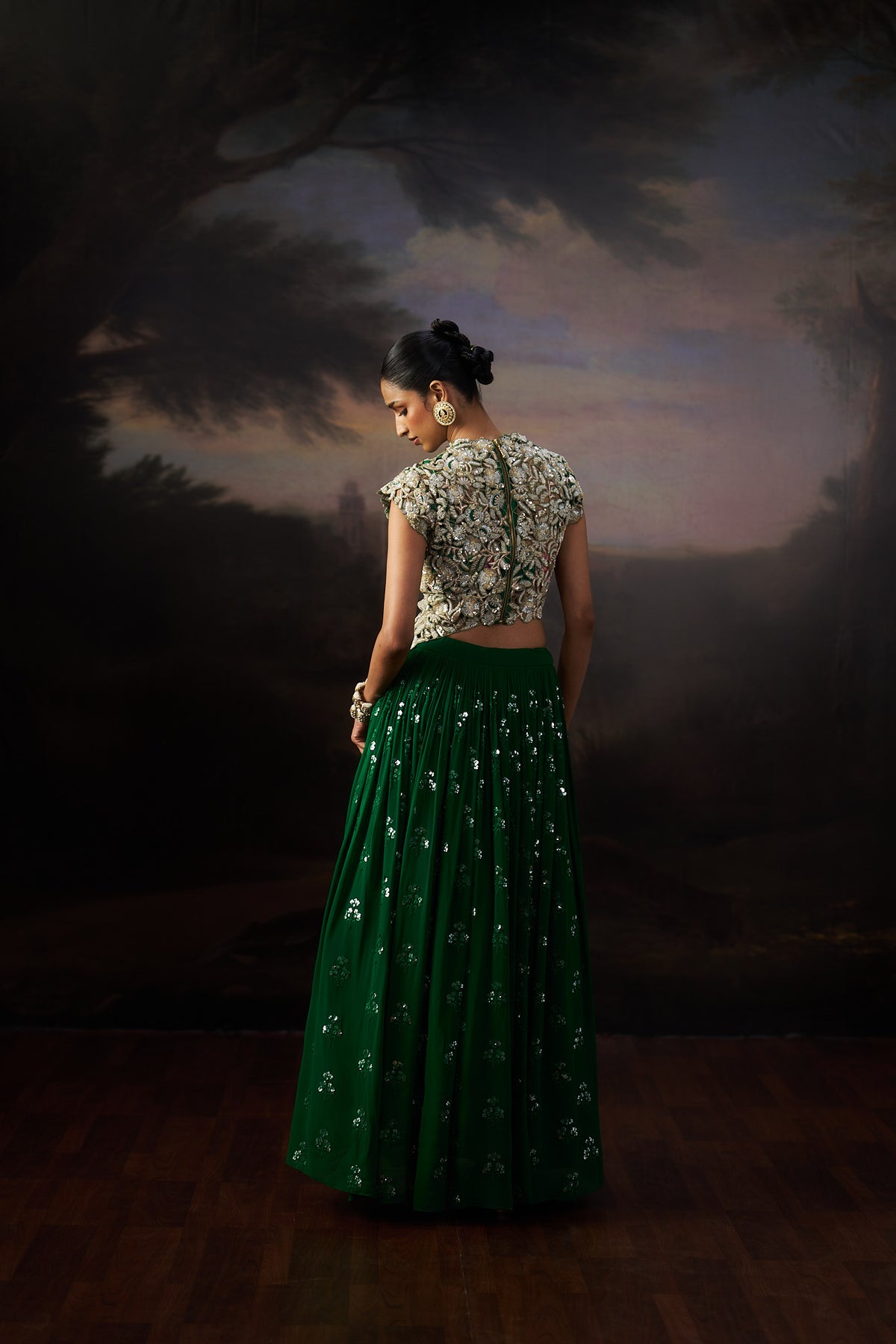 Green Heavy Jacket And Lehenga Set