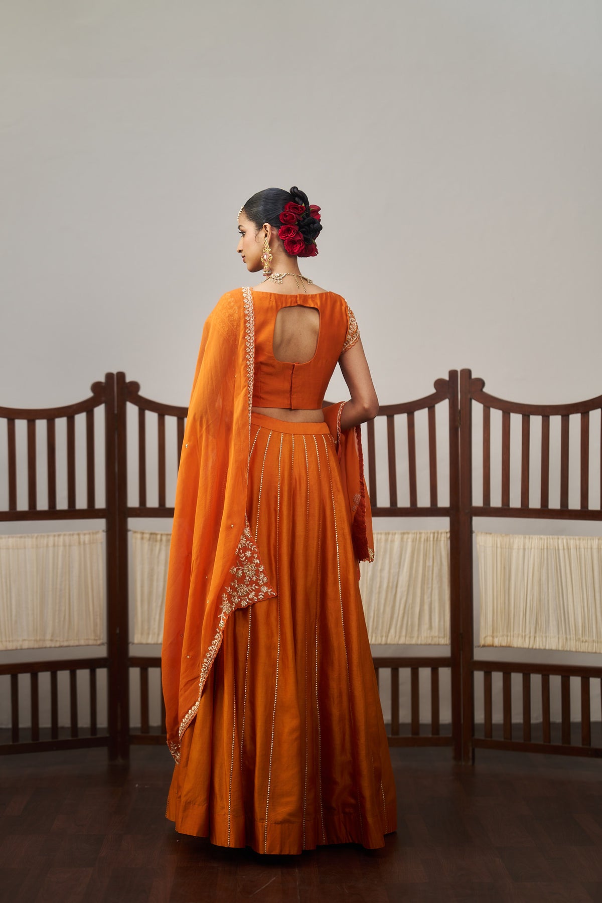 Orange Chanderi Lehenga Set