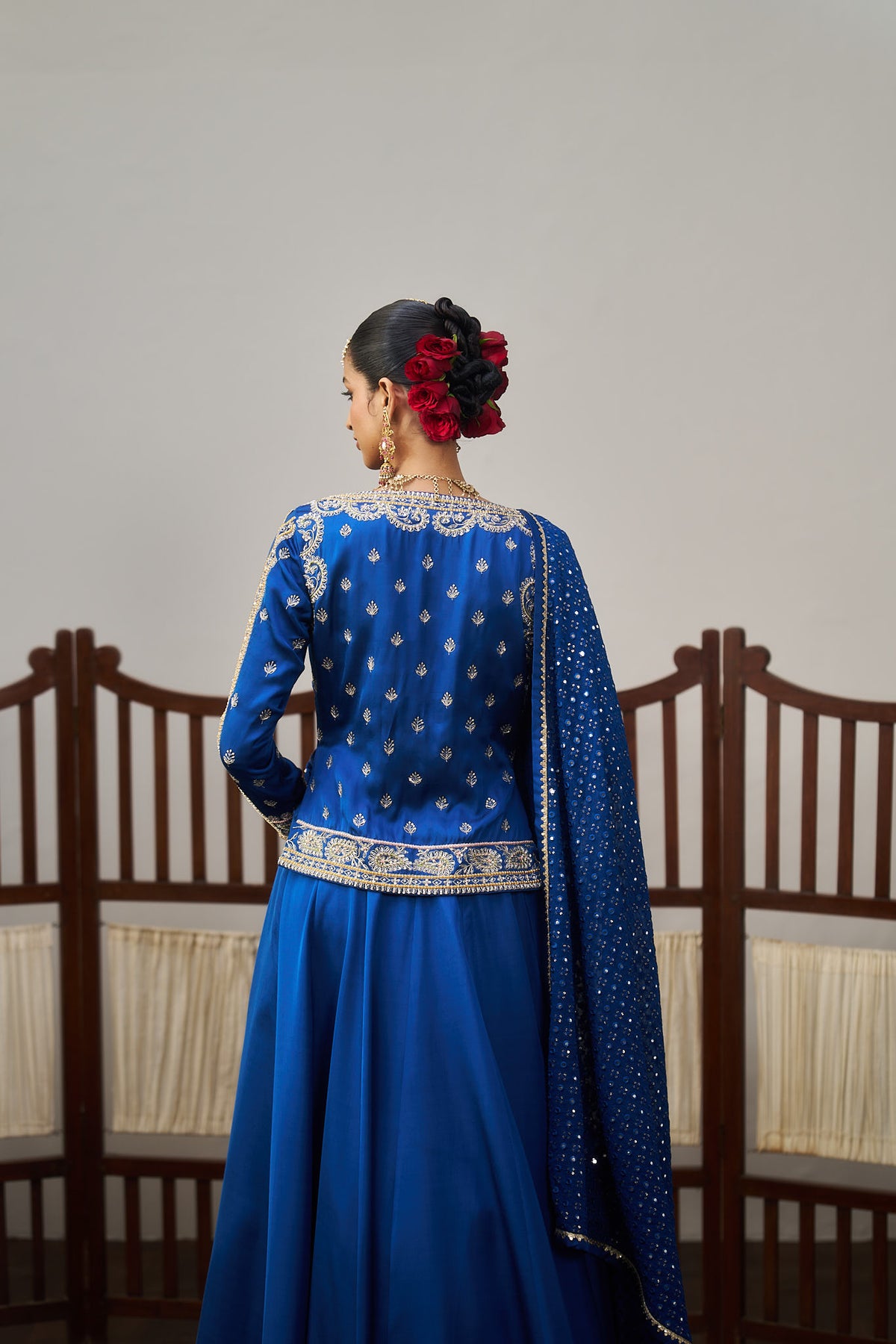 Royal Blue Silver Embroidered Lehenga Set