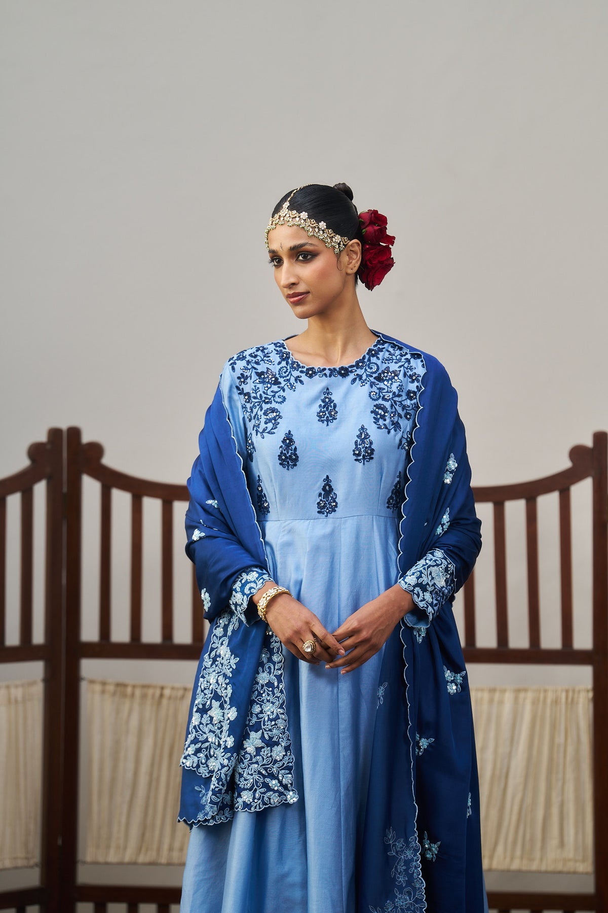 Powder Blue Embroidered Anarkali Set