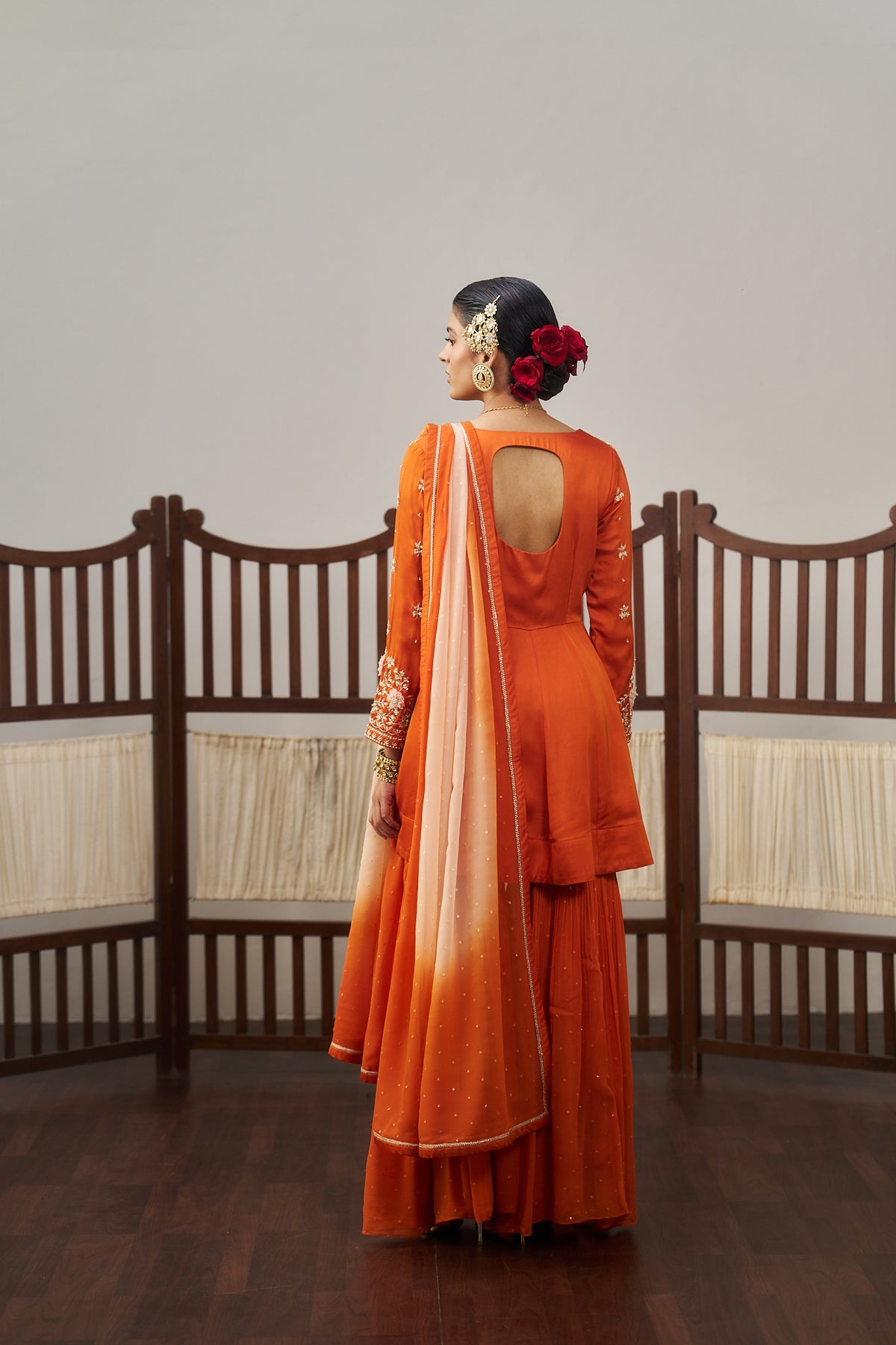 Orange Short Kurta And Sharara Set