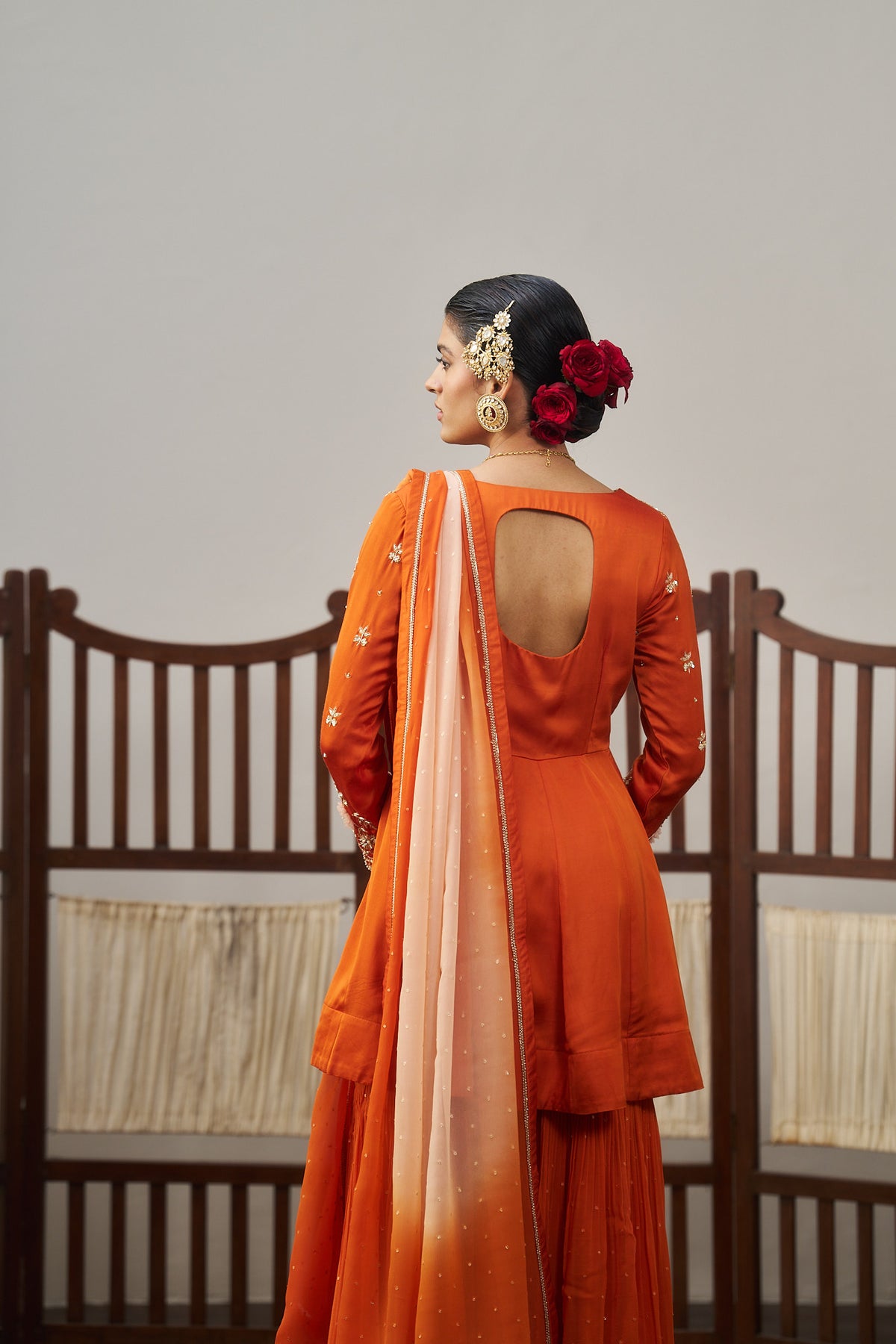 Orange Short Kurta And Sharara Set