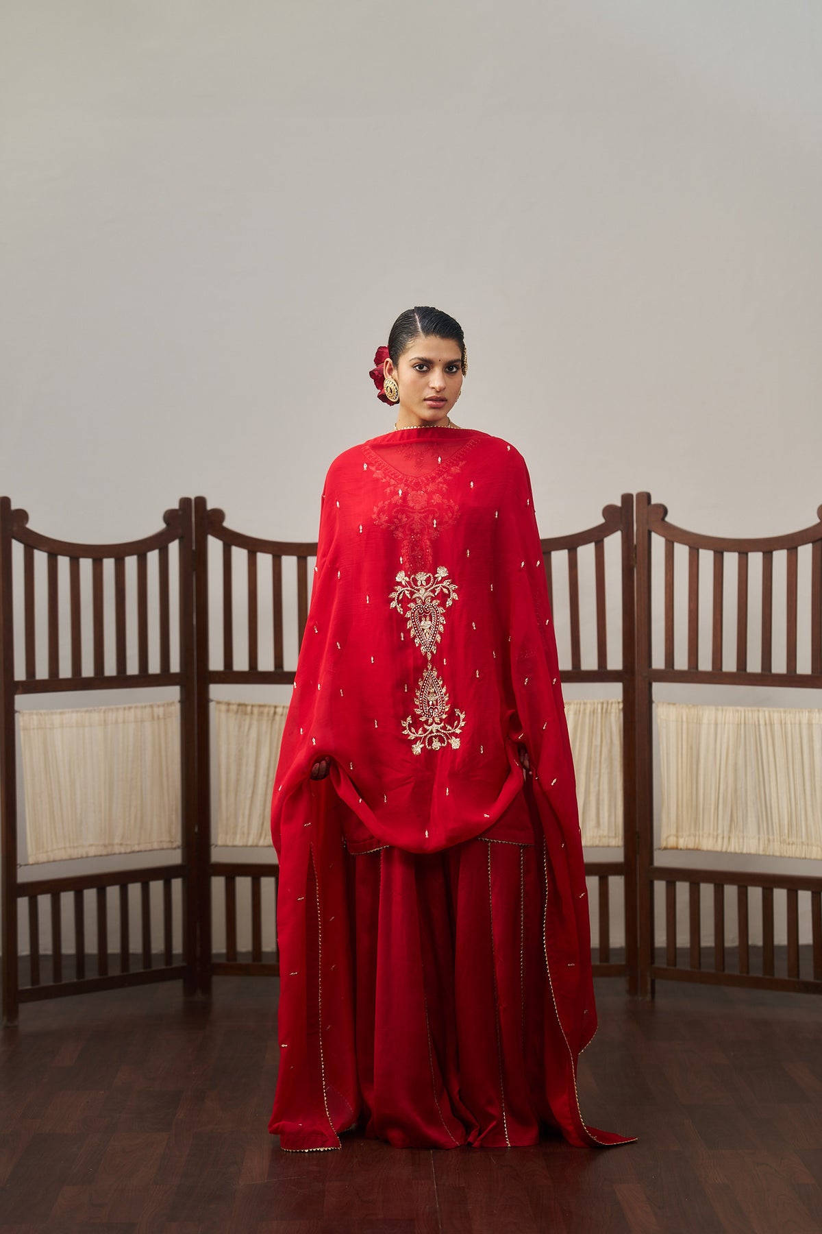 Red Kurta And Sharara Set