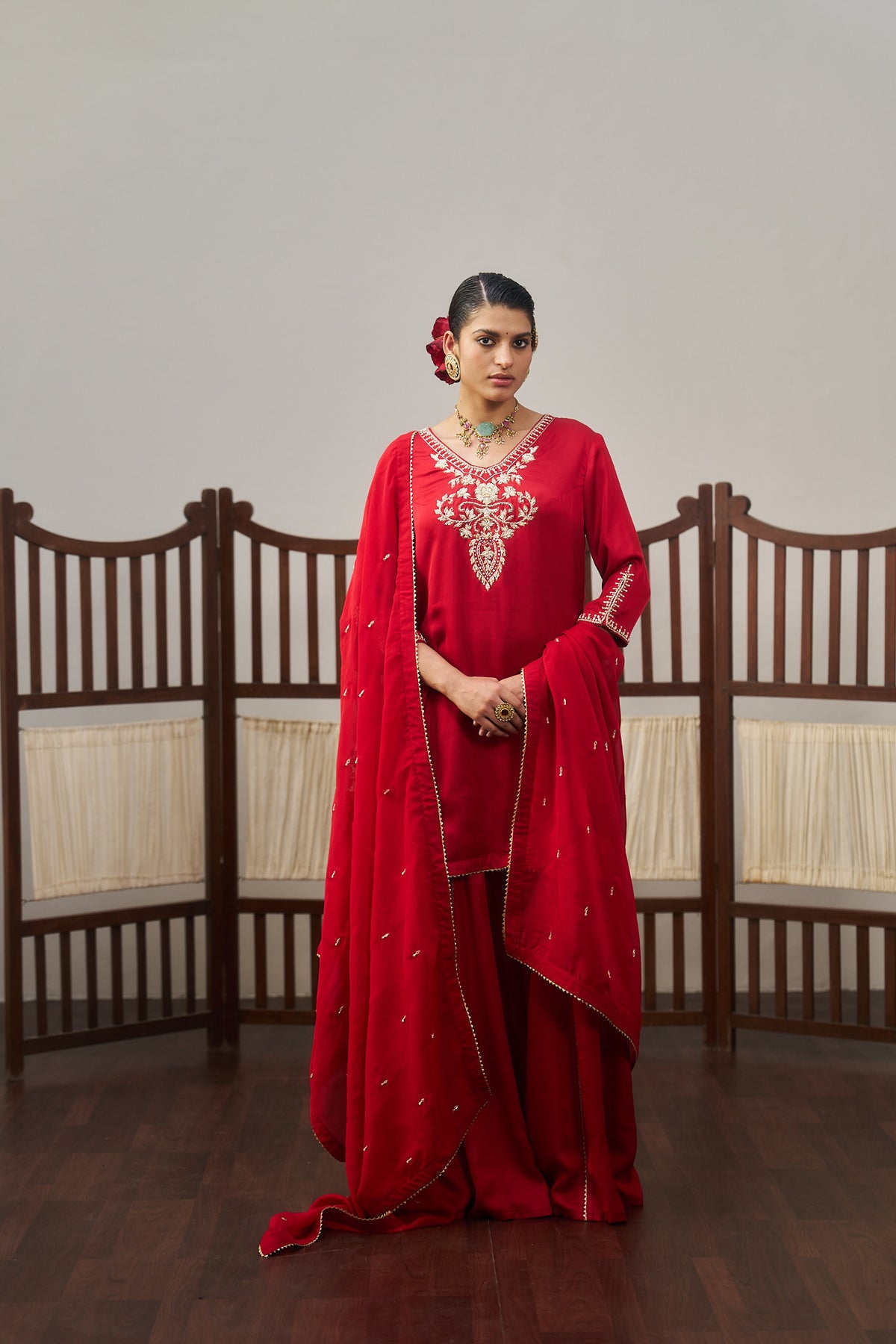 Red Kurta And Sharara Set