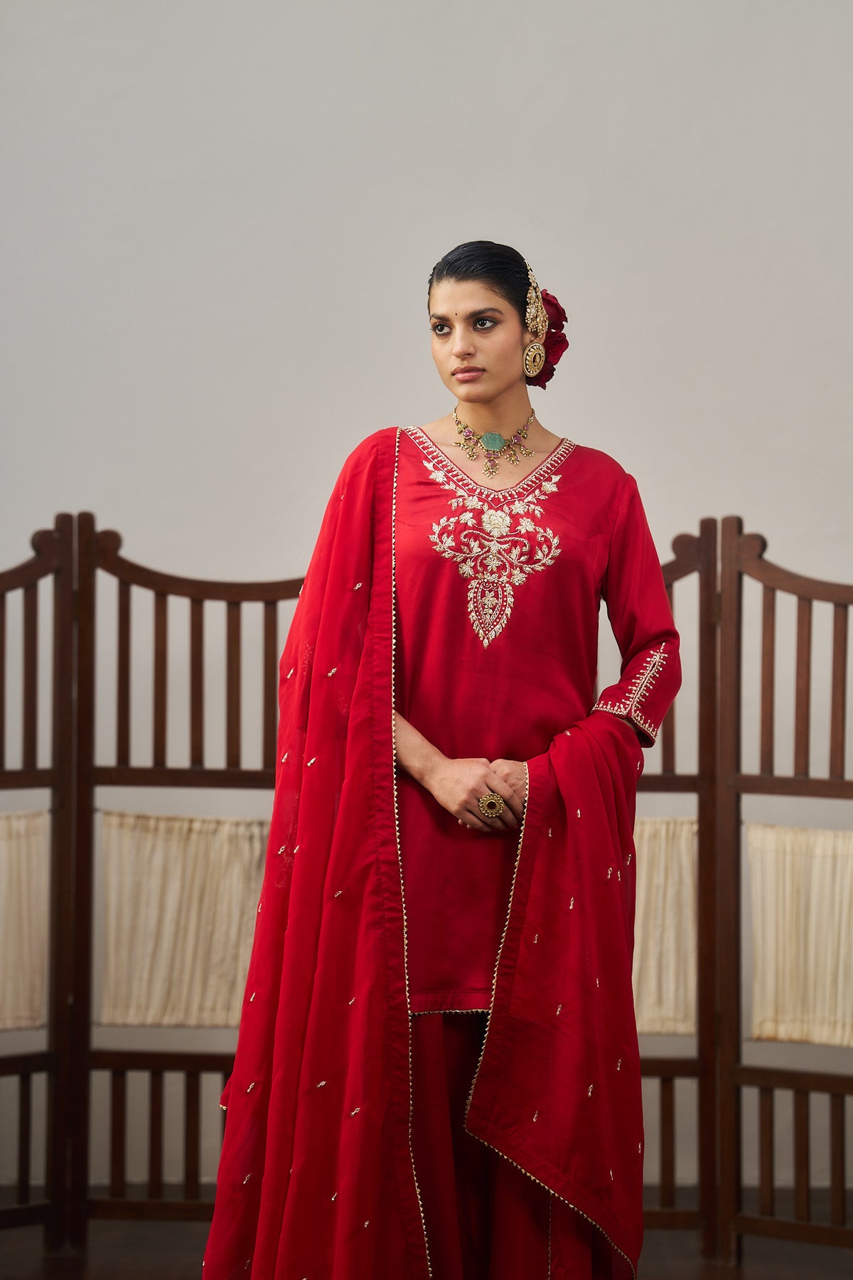 Red Kurta And Sharara Set