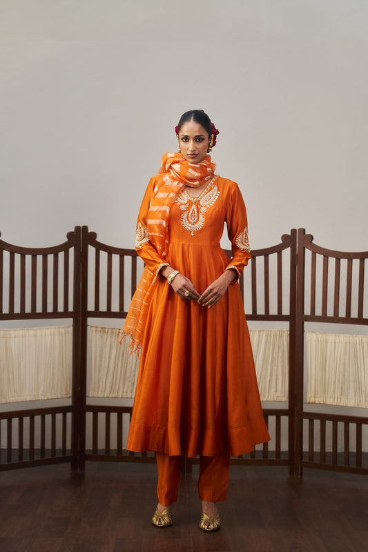 Orange Anarkali Set