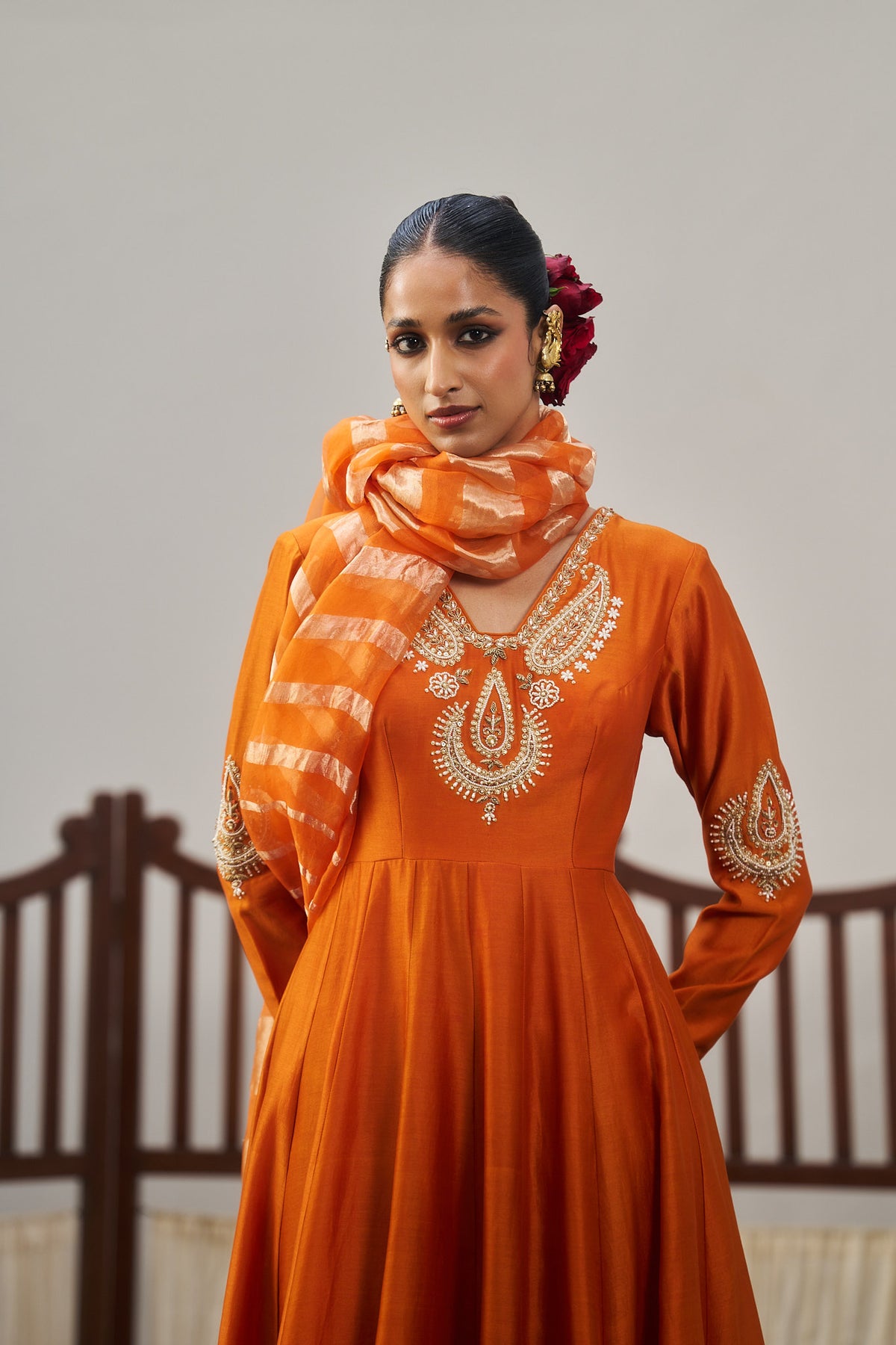 Orange Anarkali Set