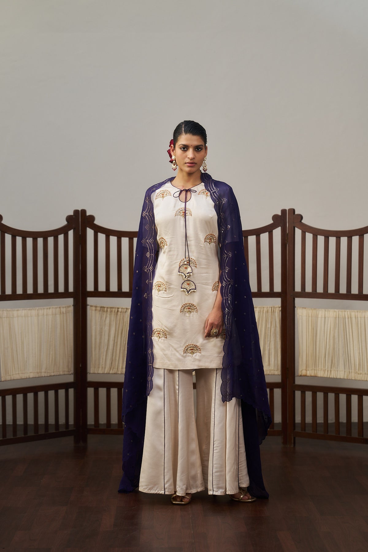 White Gajji Silk Sharara Set