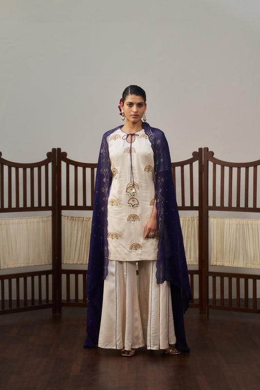 White Gajji Silk Sharara Set