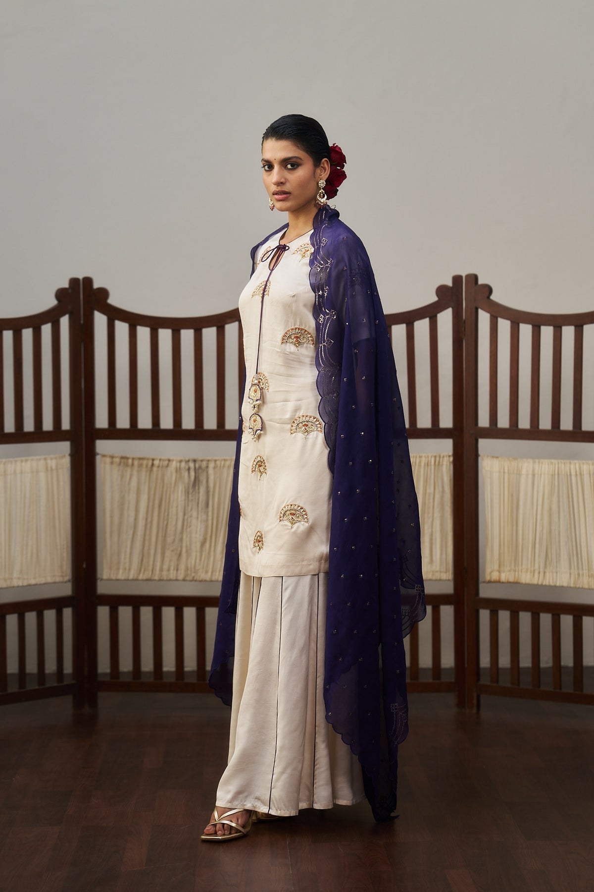 White Gajji Silk Sharara Set