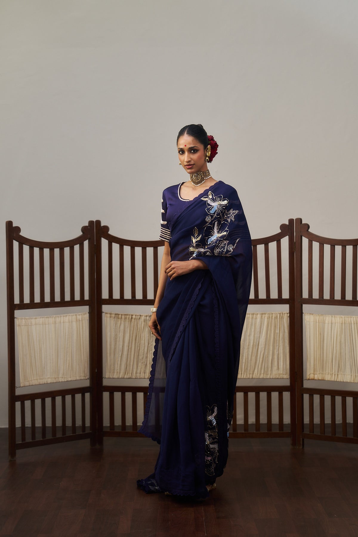 Burgundy Organza Saree Set