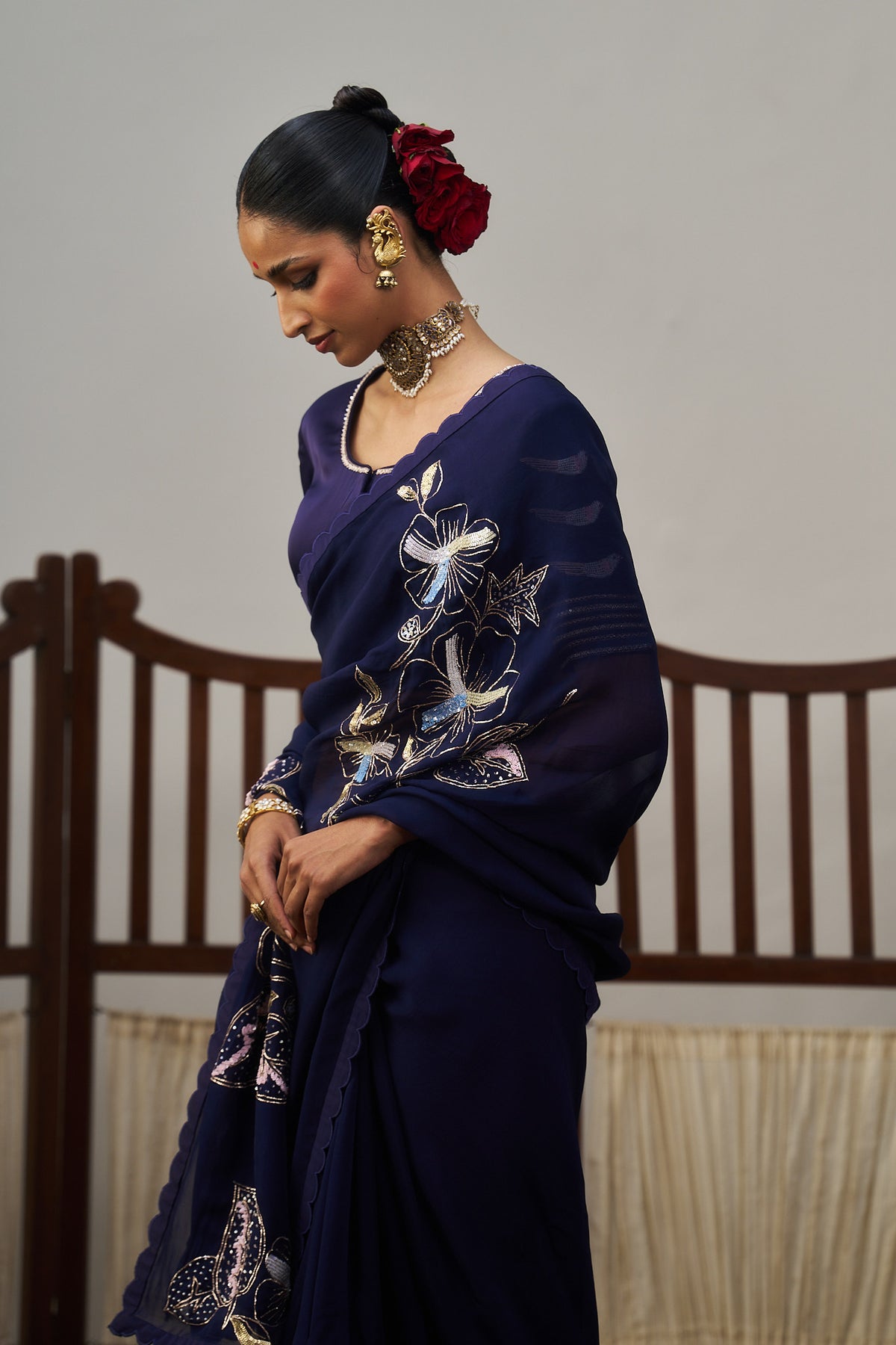 Burgundy Organza Saree Set