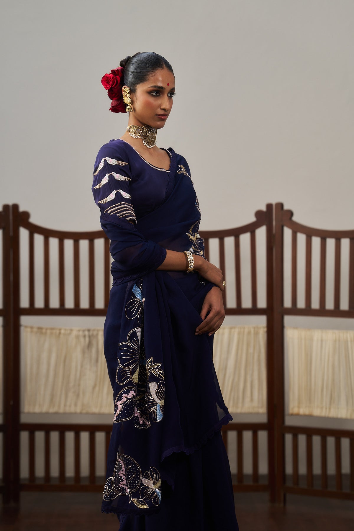 Burgundy Organza Saree Set