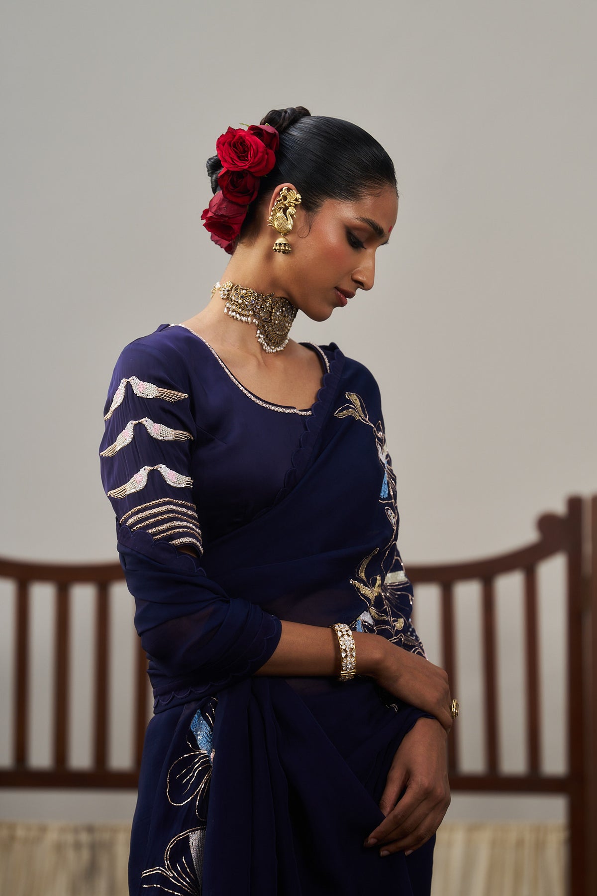 Burgundy Organza Saree Set