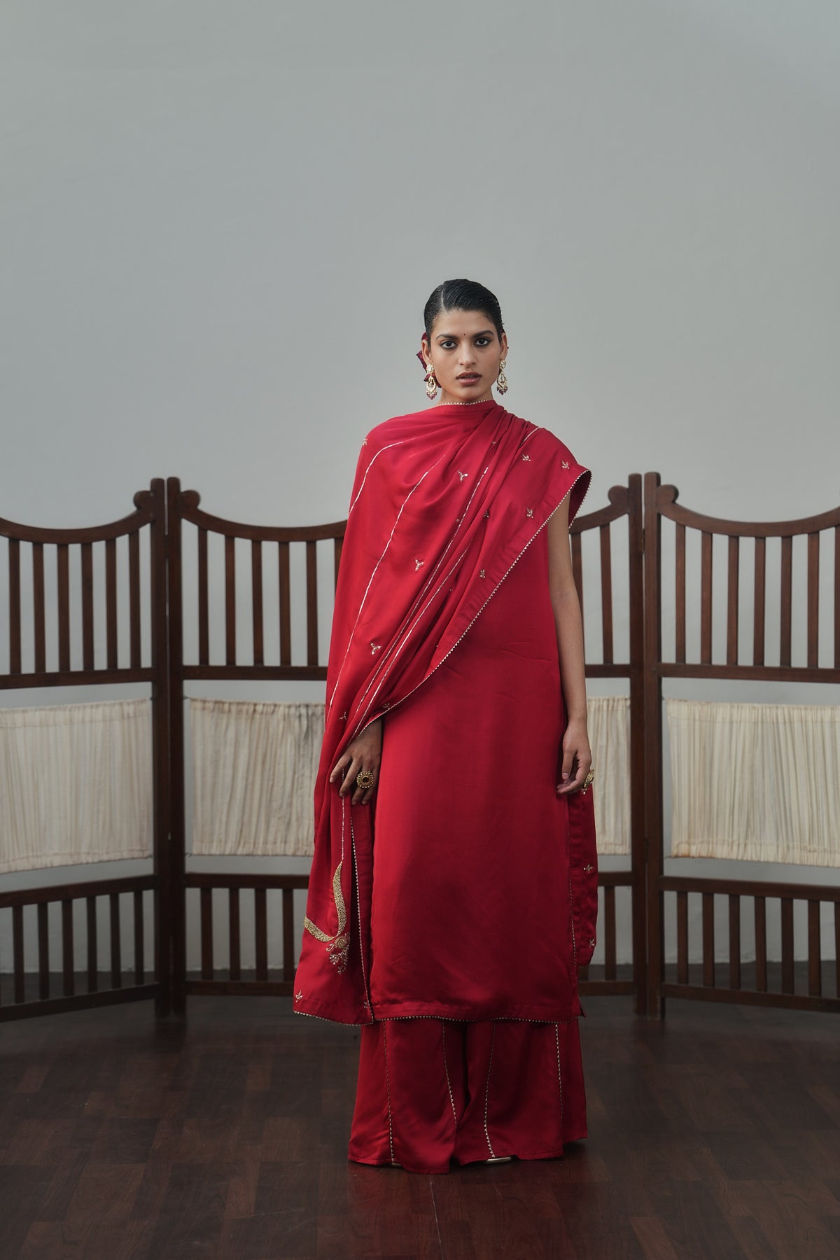 Red Kurta And Sharara Set
