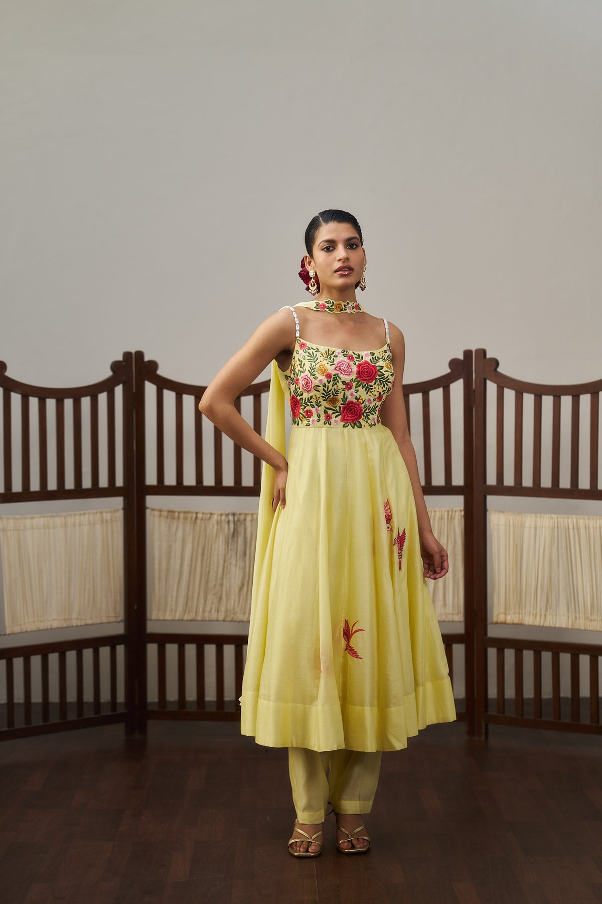 Yellow Short Anarkali Kurta Set