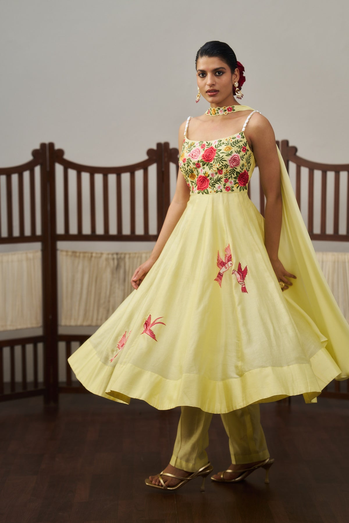 Yellow Short Anarkali Kurta Set