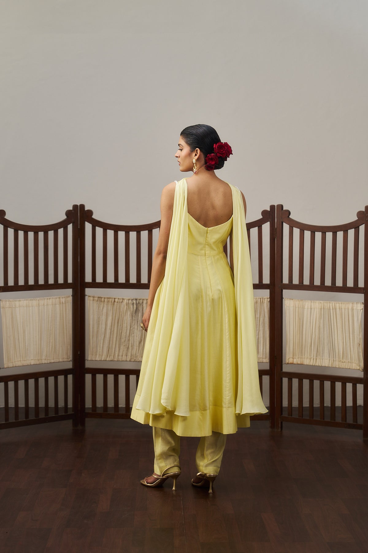 Yellow Short Anarkali Kurta Set