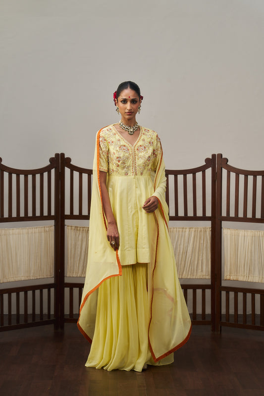Yellow  Chanderi Sharara Set