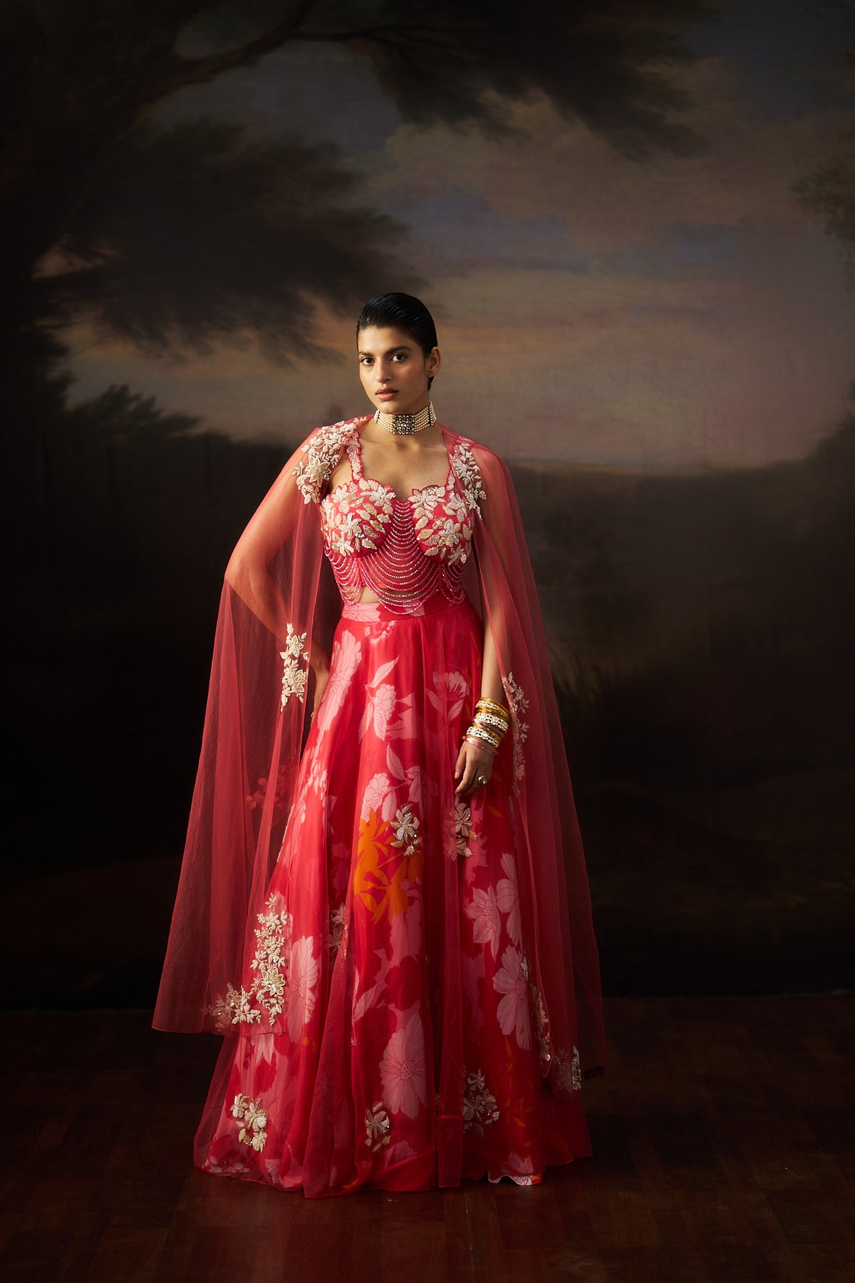 Coral Tassels Blouse Lehenga Set