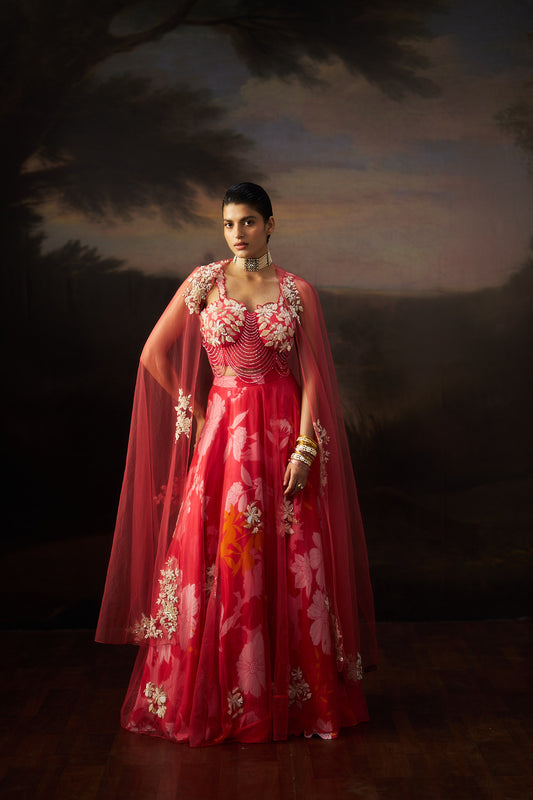 Coral Tassels Blouse Lehenga Set