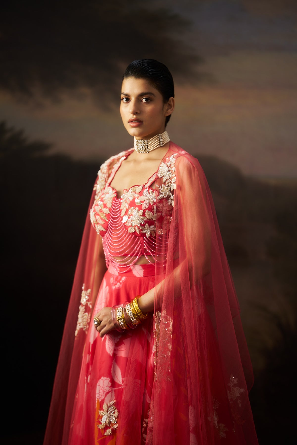 Coral Tassels Blouse Lehenga Set