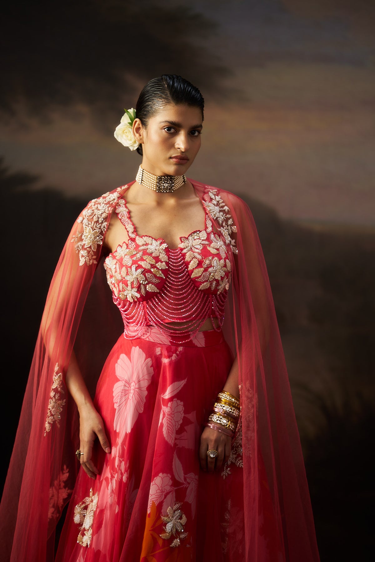 Coral Tassels Blouse Lehenga Set