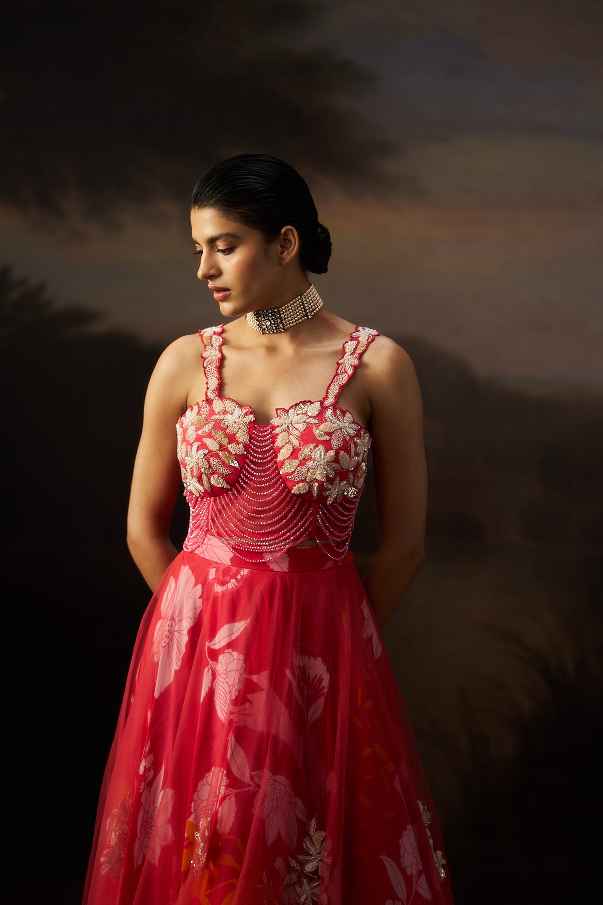 Coral Tassels Blouse Lehenga Set