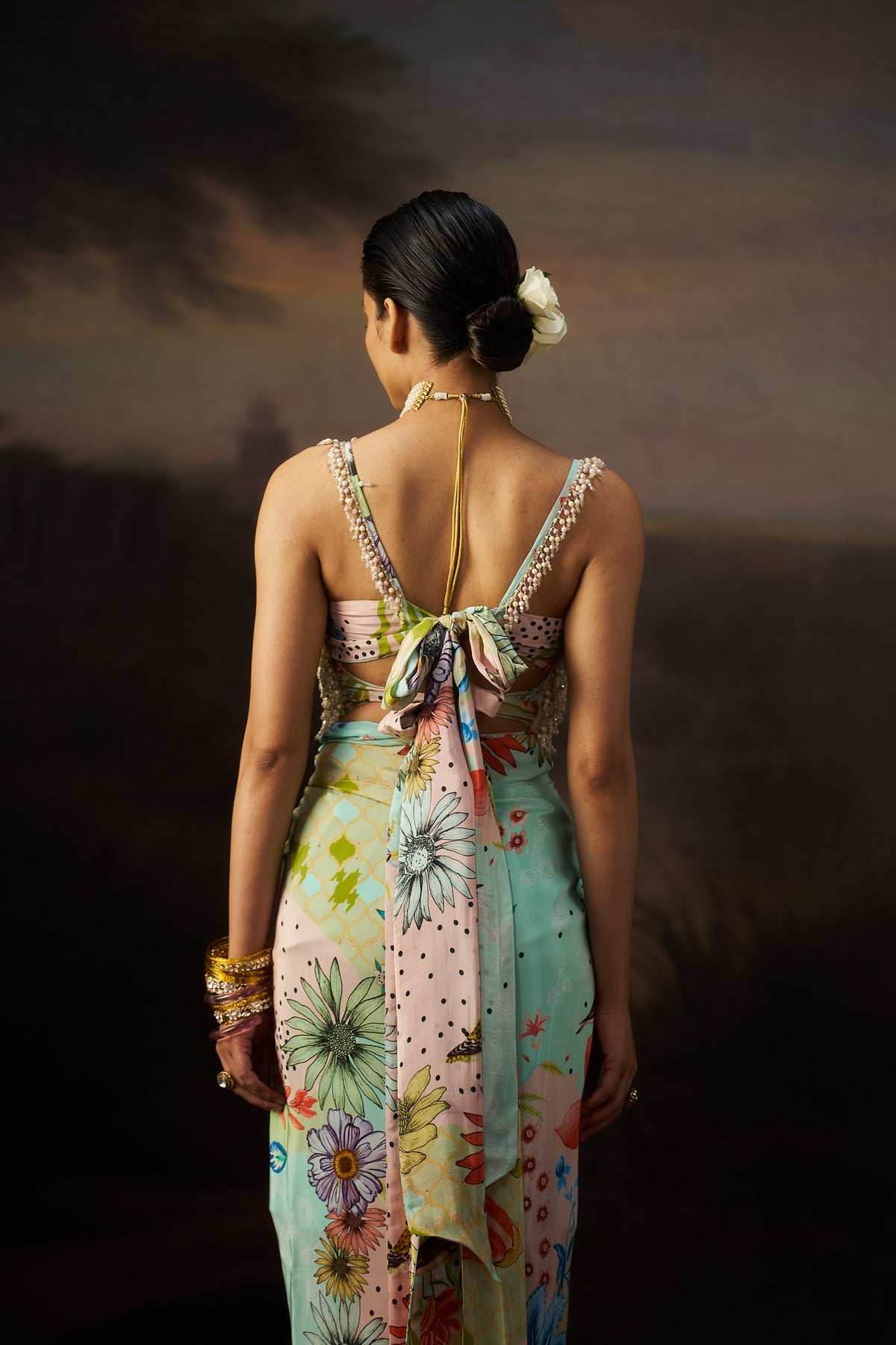 Sea Green Tassels Top And Tie Up Skirt