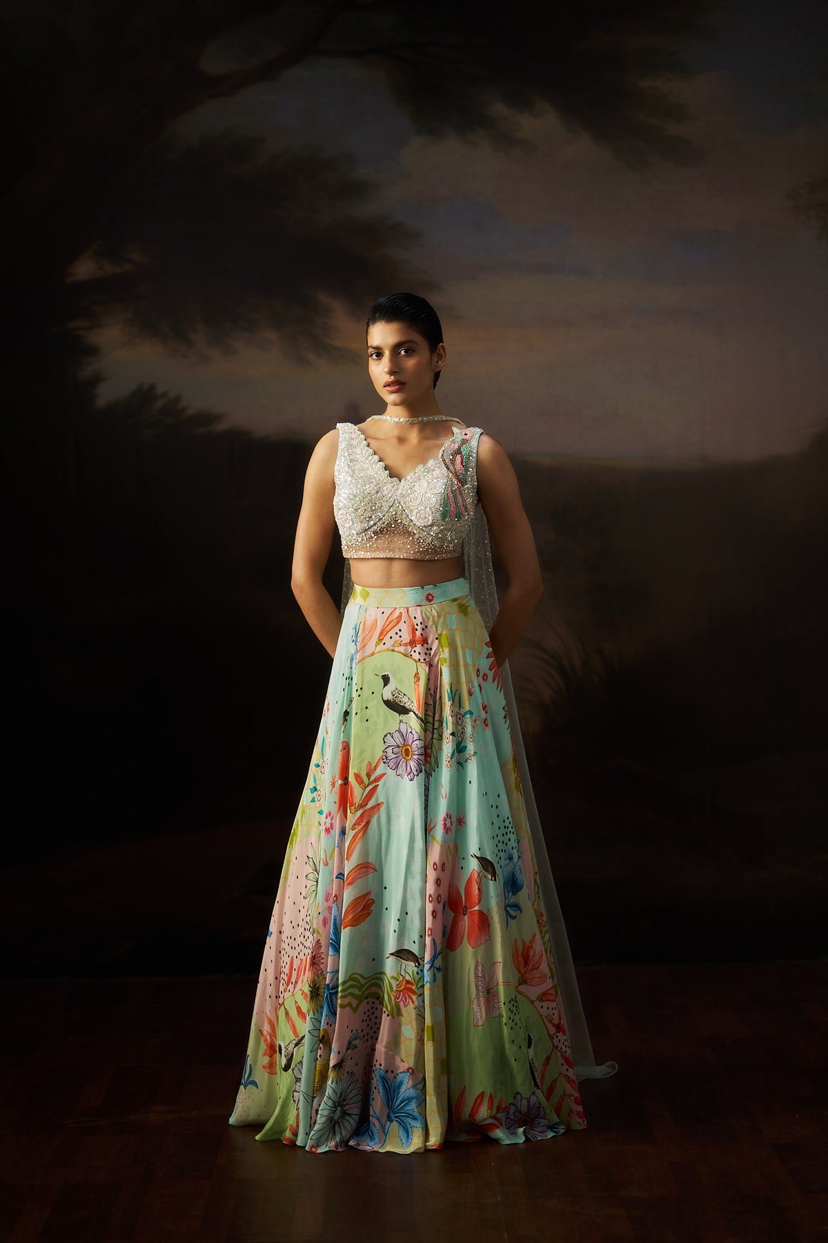Sea Green Printed Lehenga Set