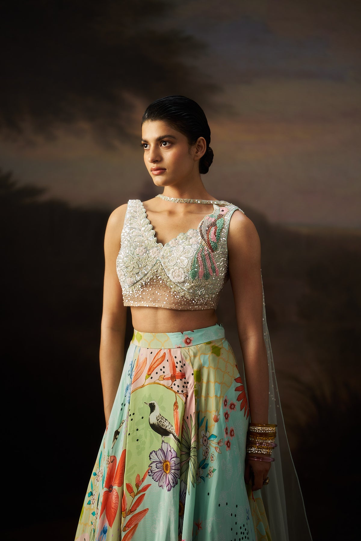 Sea Green Printed Lehenga Set