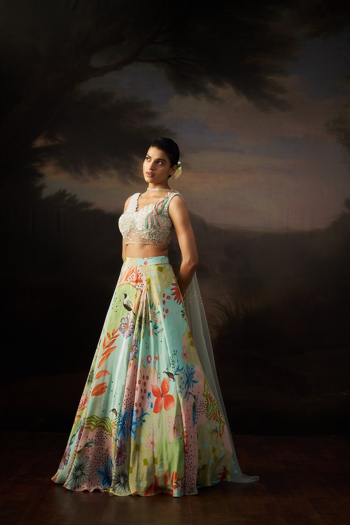 Sea Green Printed Lehenga Set