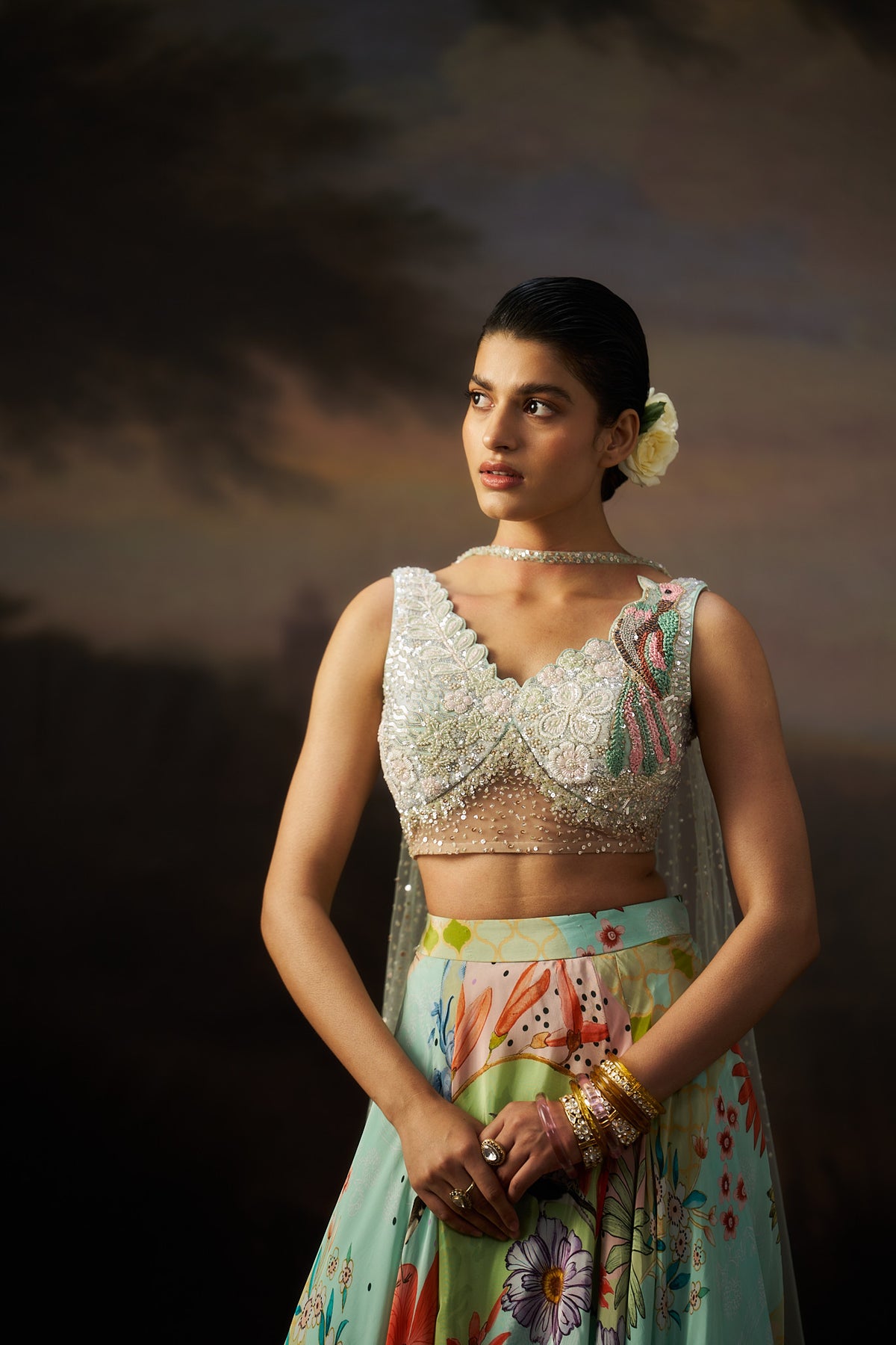 Sea Green Printed Lehenga Set