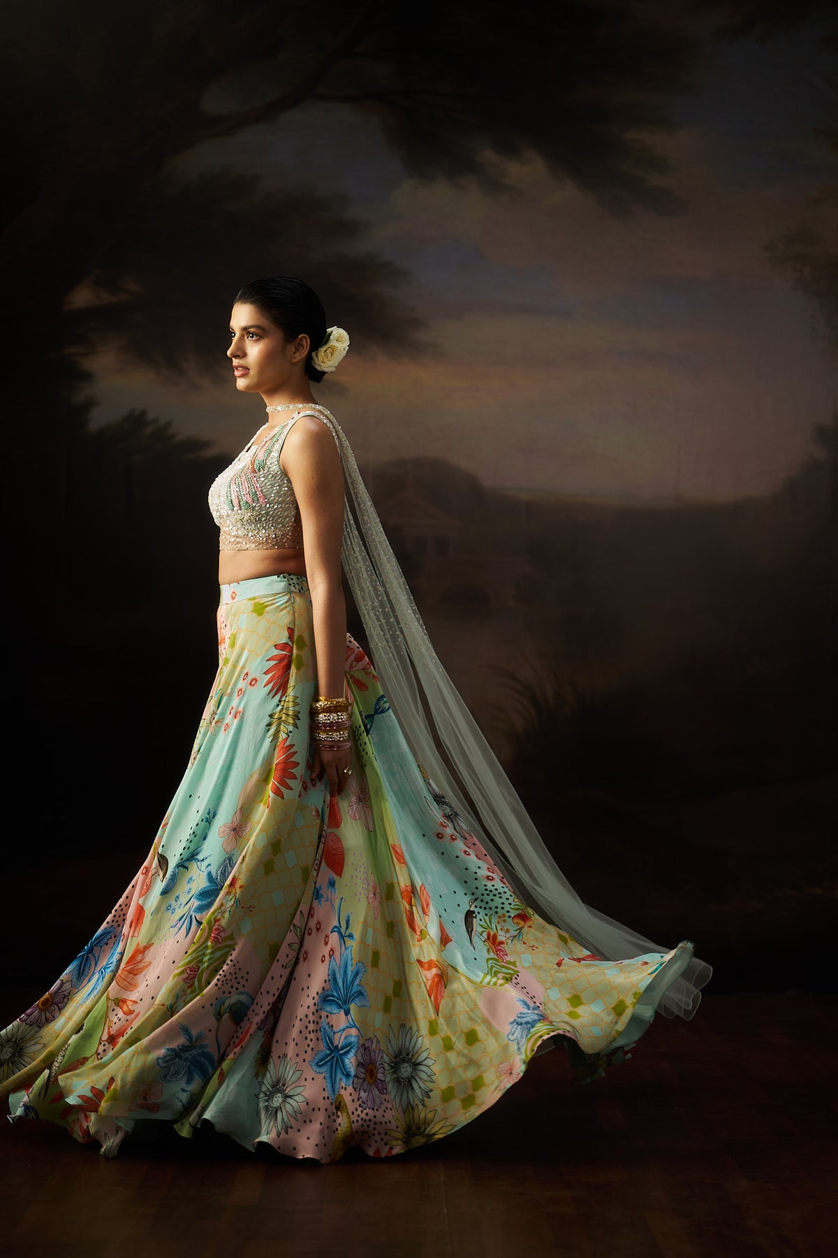 Sea Green Printed Lehenga Set