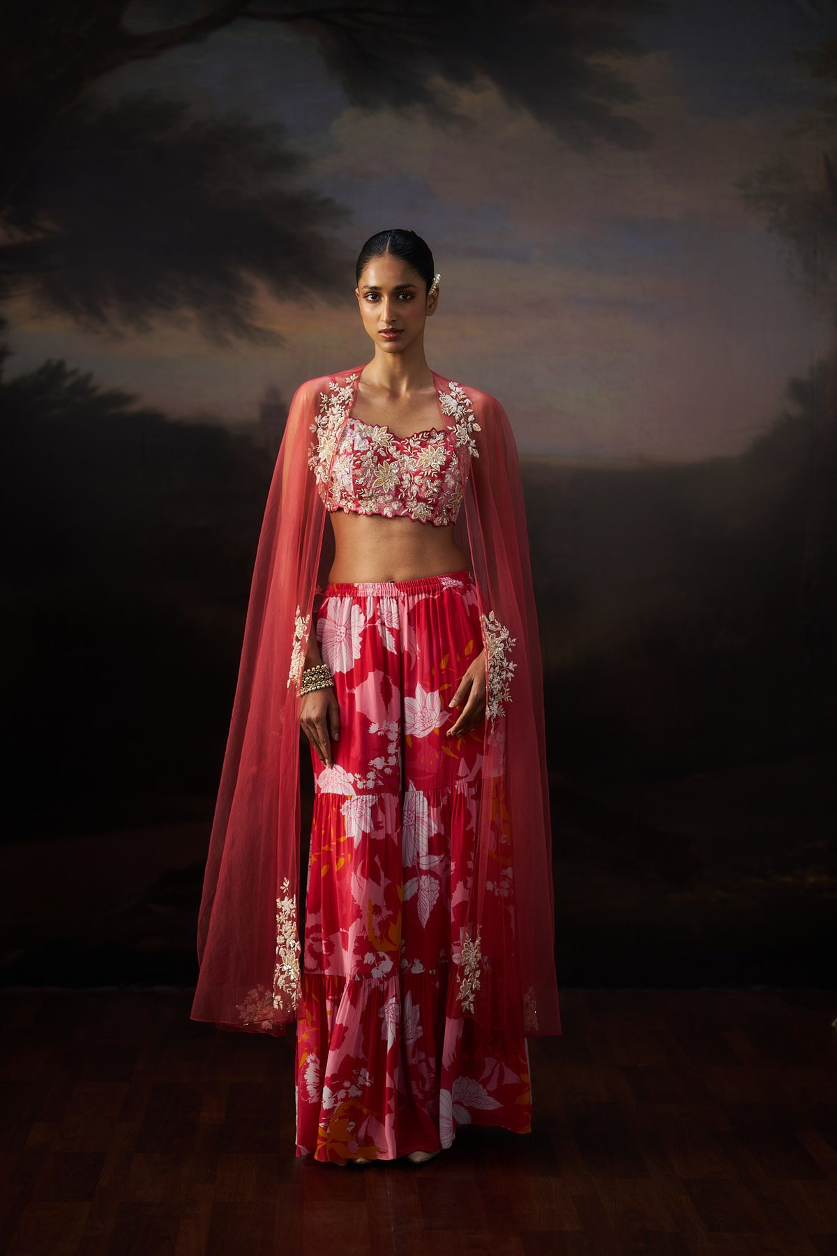 Coral Cap And Sharara Set