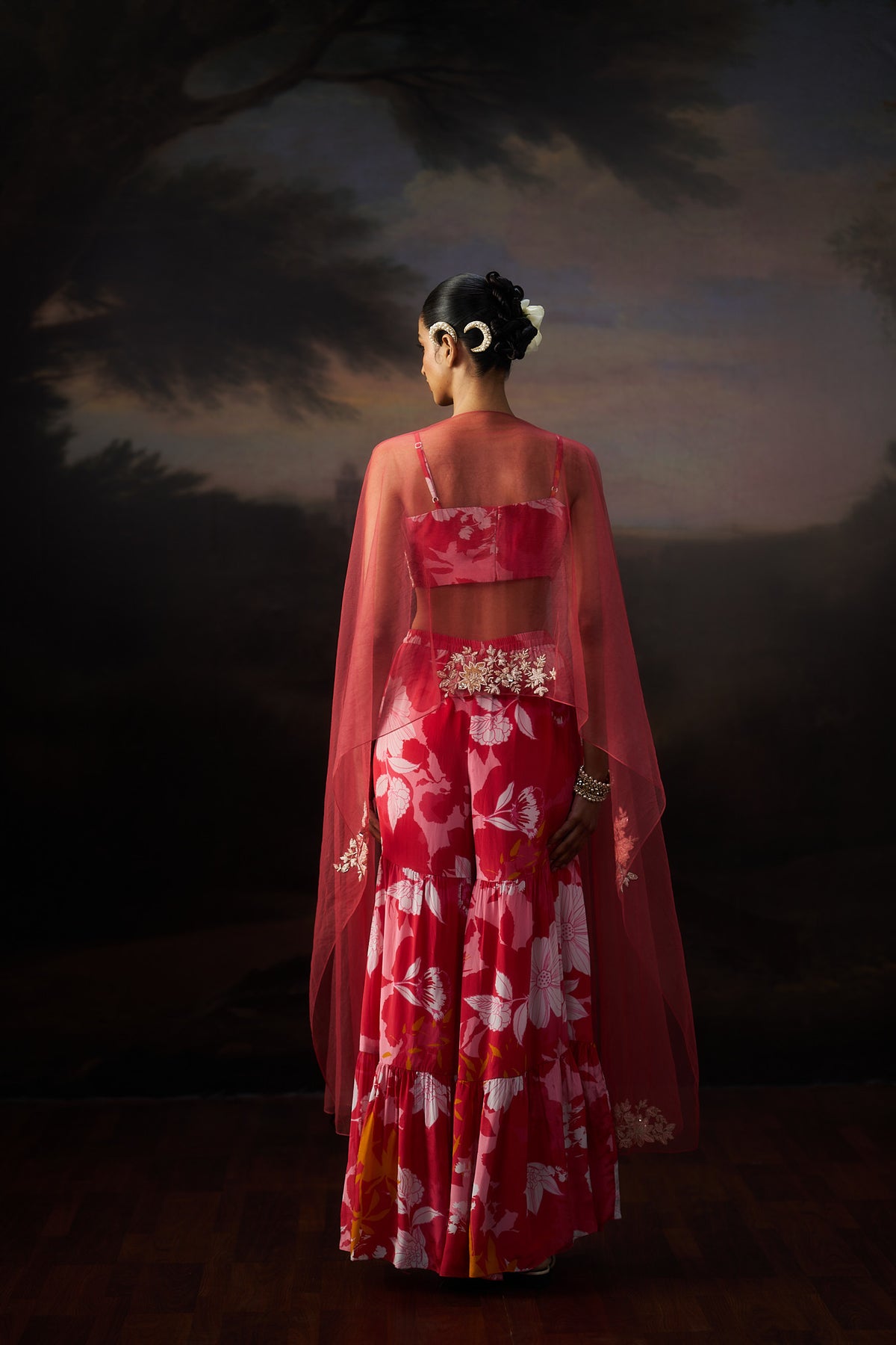Coral Cap And Sharara Set