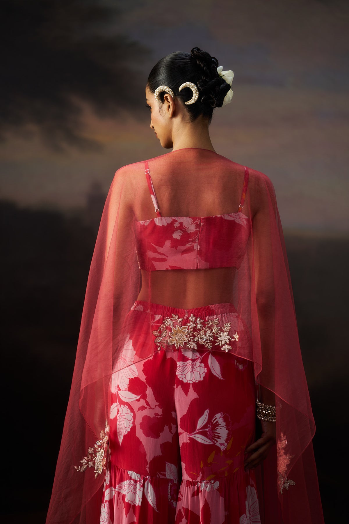 Coral Cap And Sharara Set